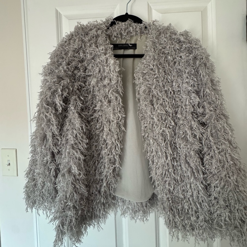 Zara Gray Teddy Jacket Plush Faux Fur